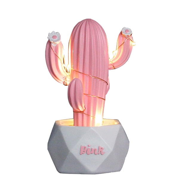 EeaseMX Lámpara de noche con forma de cactus, adorno artesanal, lámpara decorativa de escritorio para el hogar y la oficina (rosa, tamaño pequeño)