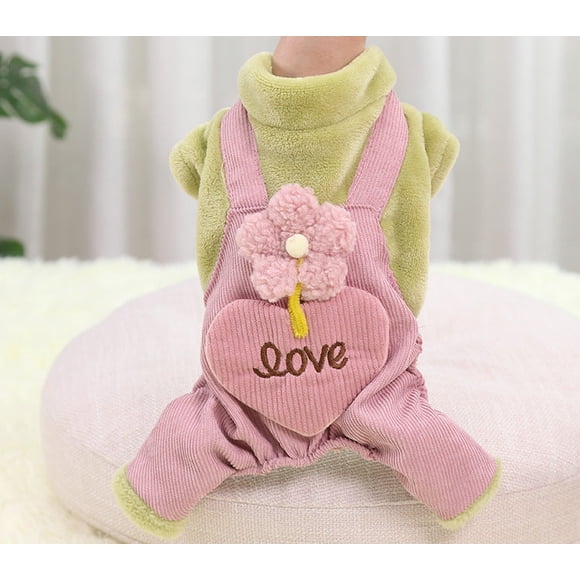Pet Clothes Autumn Winter Teddy Small and Medium Dogs Thick Warm Four Legged Green l