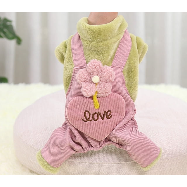 Pet Clothes Autumn Winter Teddy Small and Medium Dogs Thick Warm Four Legged Green l