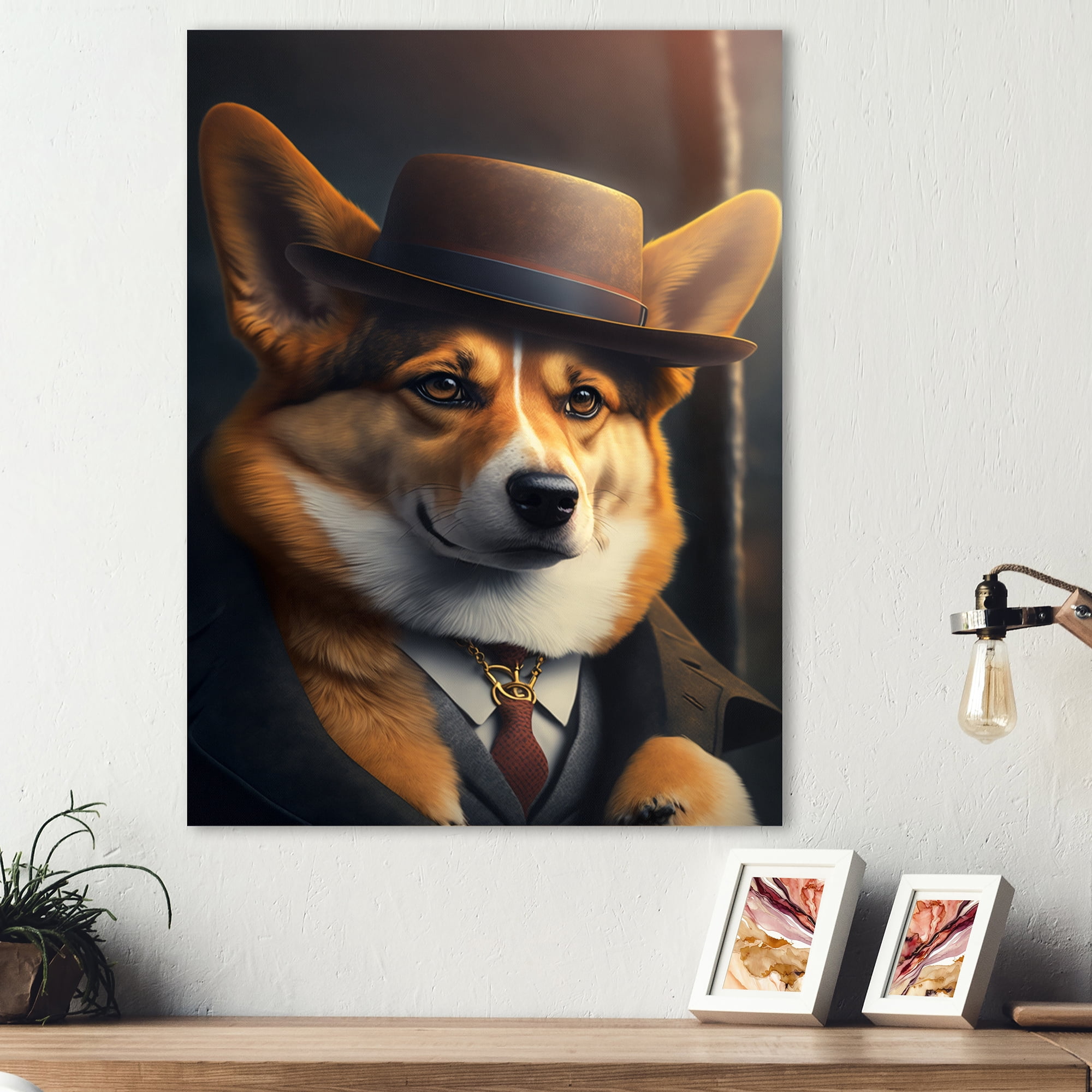 Designart Mafia Corgi Canvas Wall Art