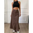 thumbnail image 5 of Womens Coffee Brown Frayed Hem A-Line Denim Maxi Skirt Casual, 5 of 6