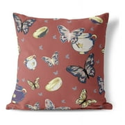 Butterfly Garden Bowl Indoor/Outdoor Pillow in Orange 16x16