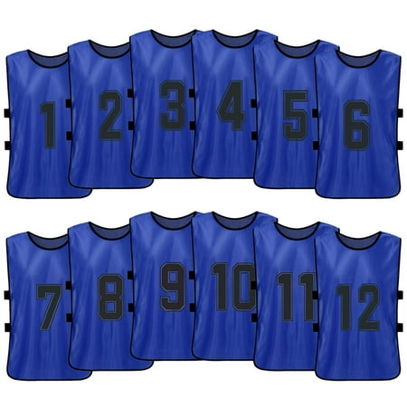 OWSOO 12 PCS Adults Soccer Pinnies Quick Drying Football Team Jerseys Youth Sports Scrimmage Soccer Team Training Numbered Bibs Practice Sports Vest