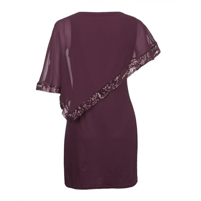 Kcodviy Femmes Grande Taille Froid Robes en Denim pour Femmes Superposition d'Épaule Asymétrique Chiffon Robes Grande Taille pour Femmes Robe Sans Bretelles à Paillettes