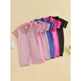 thumbnail image 3 of Cenuakty Baby0-24M Jumpsuit Casual Short Sleeve Lapel Collar Contrast Line Button Up Romper Footless Newborn Pajamas, 3 of 9