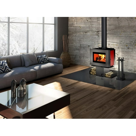 Osburn Wood Stove Osburn SOHO Wood Stove with Two Sided Pedestal, Ash Drawer and Red Enamel Decorative Side Panels ()