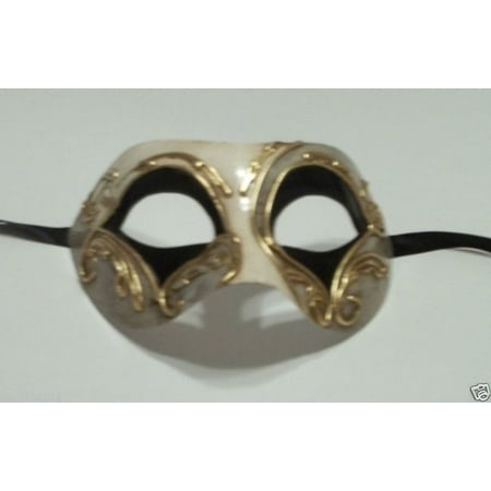 Black Gray Gold Colombina Masquerade Mardi Gras Mask Italy Italian Venetian Made