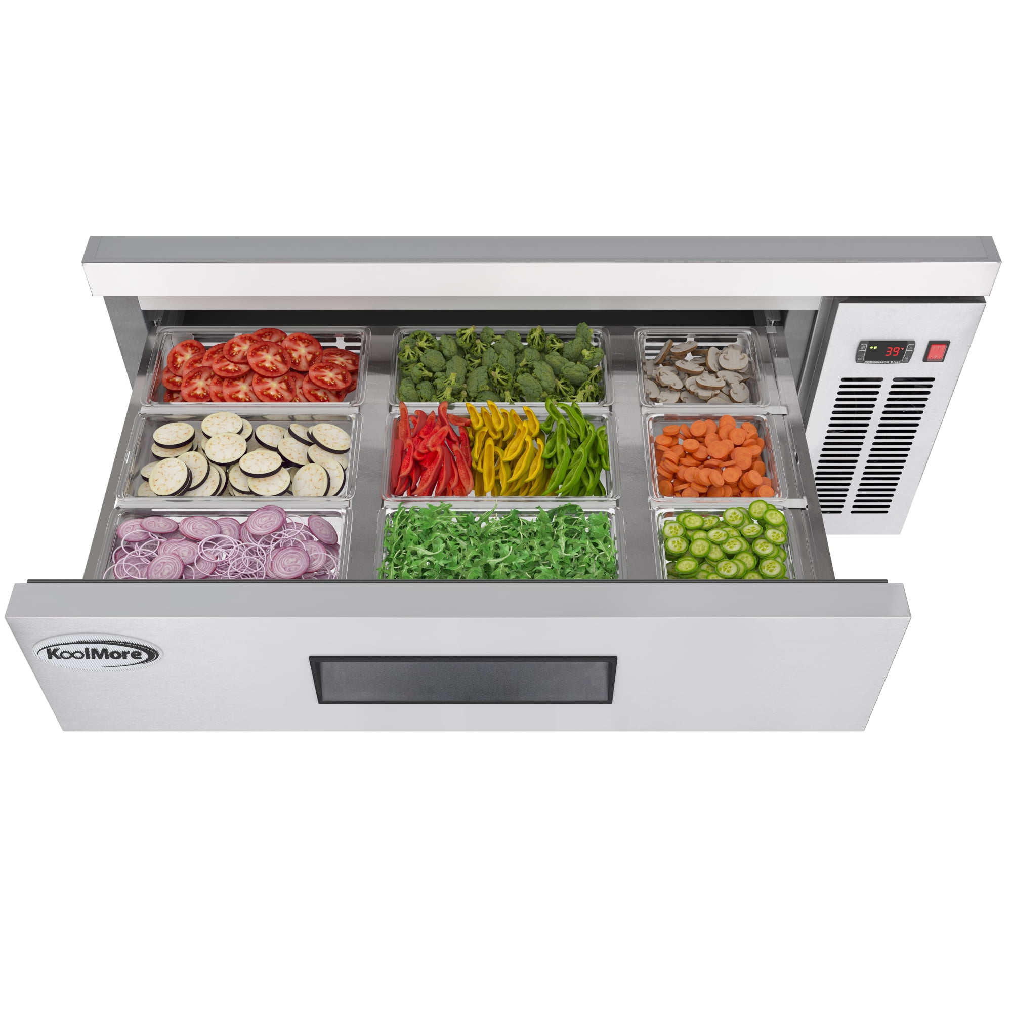 48 in. Commercial Chef Base Refrigerator Storage Cabinet for Cold Foods, Fresh Ingredients, and Condiments, Refrigerated Pull-Out Drawers, Rolling Caster Wheels, ETL Listed (KM-BR-482D)