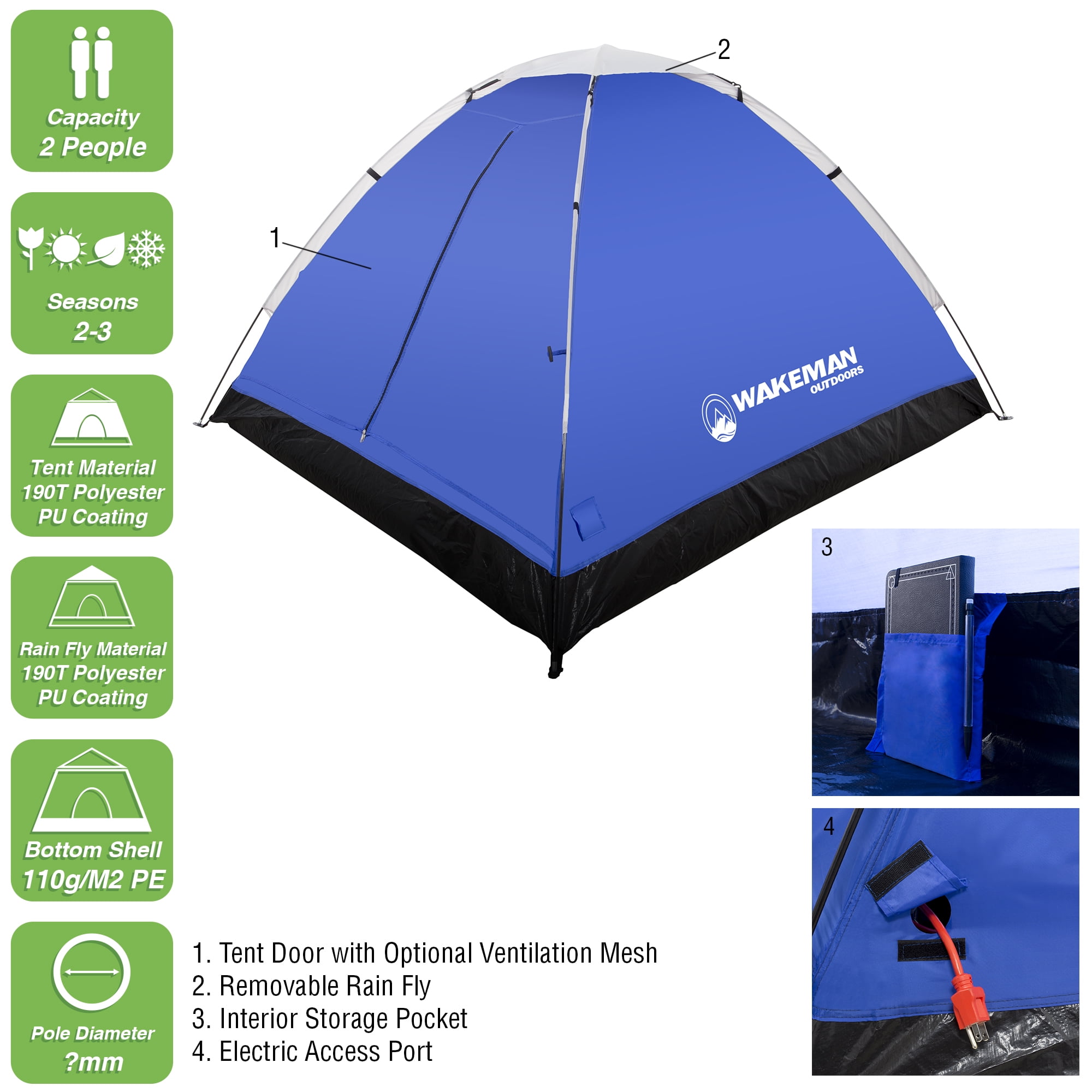 2-Person Tent, Water Resistant Dome Tent for Camping With 