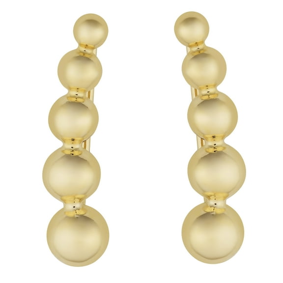KoolJewelry 10k Yellow Gold High Polish Graduated Beads-Styled Climber Earrings