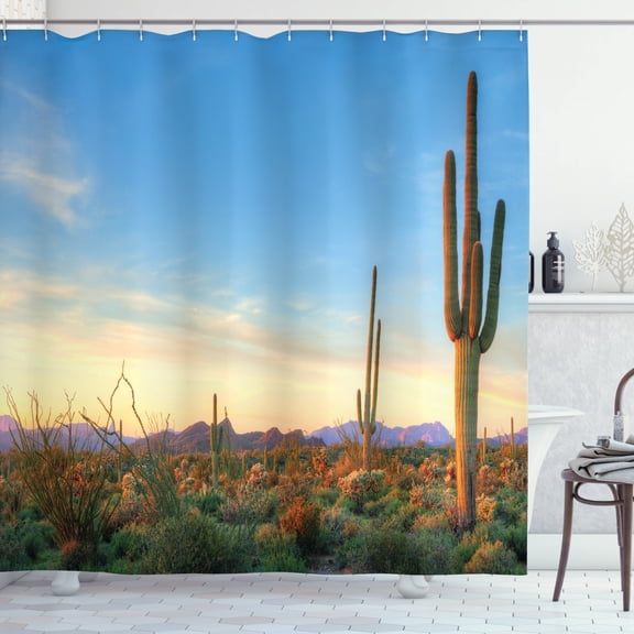 Ambesonne Desert Shower Curtain, Sonoran Desert Sunset, 69"Wx75"L, Green Orange Pale Blue