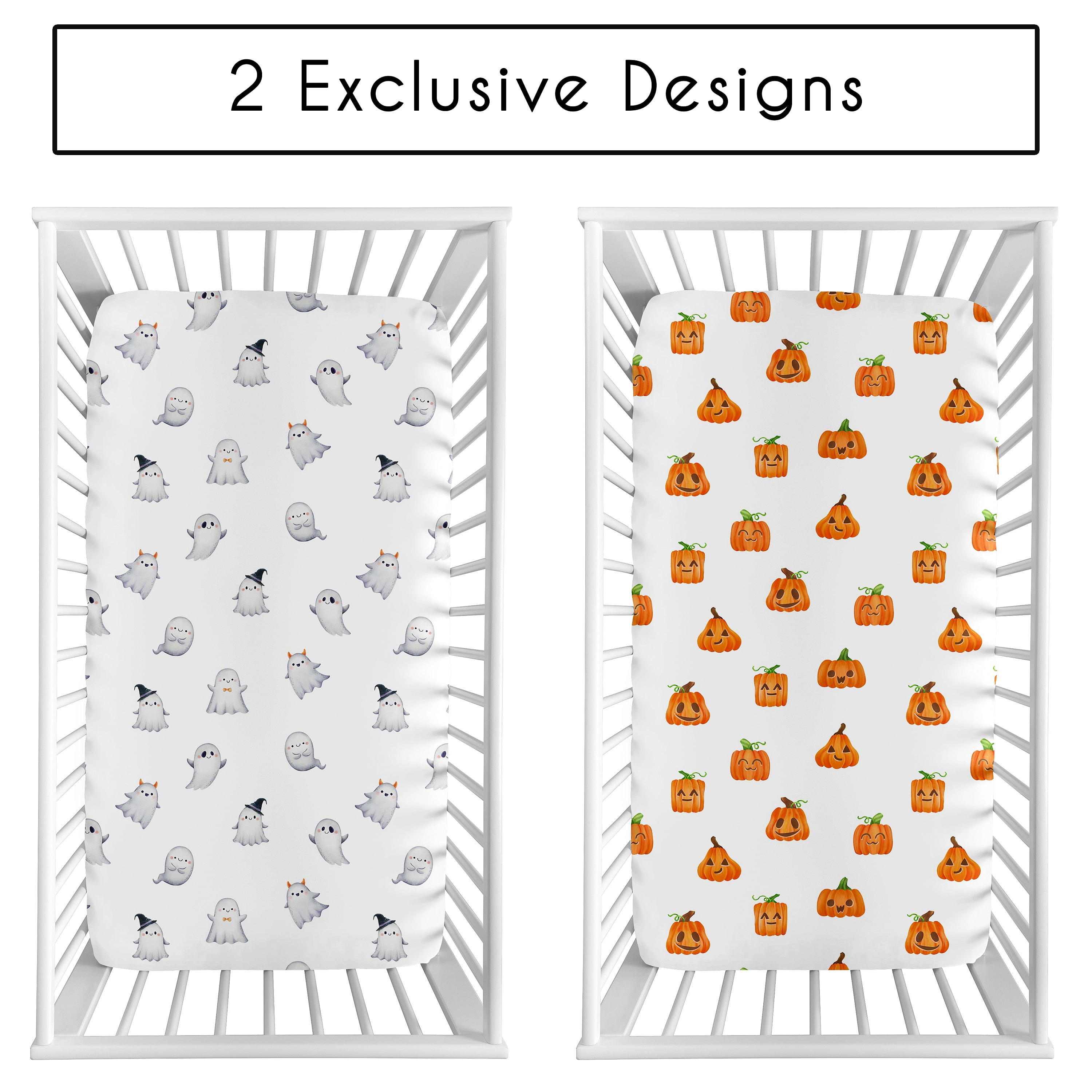 Sweet Jojo Designs Seasonal Halloween Ghosts and Pumpkins Boy, Girl, Unisex/Gender Neutral Fitted Crib Sheets Set 2 Piece