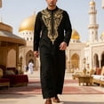 thumbnail image 2 of IWRICH Men's Gold Embroidery Long Kaftan Gown Arabic Abaya Dress Thobe Middle East Saudi Arab Kaftan Black XL, 2 of 7