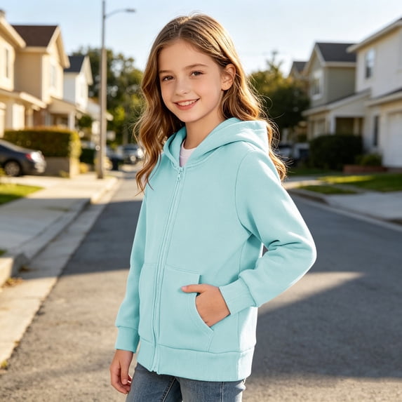 Girls Hoodie Jacket Sweatshirt Boys Zip up Long Sleeve Casual Crop Sweatshirts with Pockets Kids Fall Solid Fashion Jackets