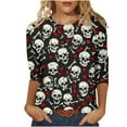 thumbnail image 3 of yoeyez Skeleton Halloween Shirt Women Funny 3/4 Length Sleeve T Shirts Oversized Fall Casual Loose Tee Tops Multicolor,XXXXL, 3 of 6