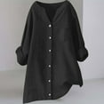 thumbnail image 3 of Linen Shirt For Women Breathable Tops Loose Crewneck Tops Womens Daily T Shirts Summer Shirts For Women 2025 Womens Button up Shirts Oversized Blouses for Women Womens Quarter Length Sleeve Shirts, 3 of 4