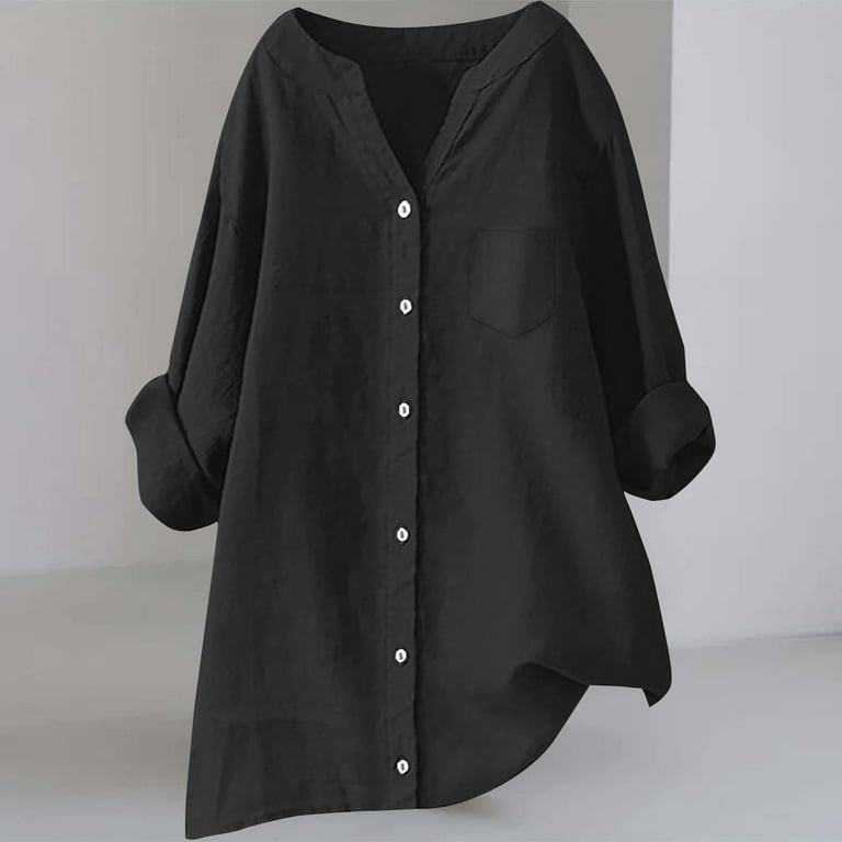 MNCEKFOD Womens Button Down Shirt Oversize Mid Length V Neck