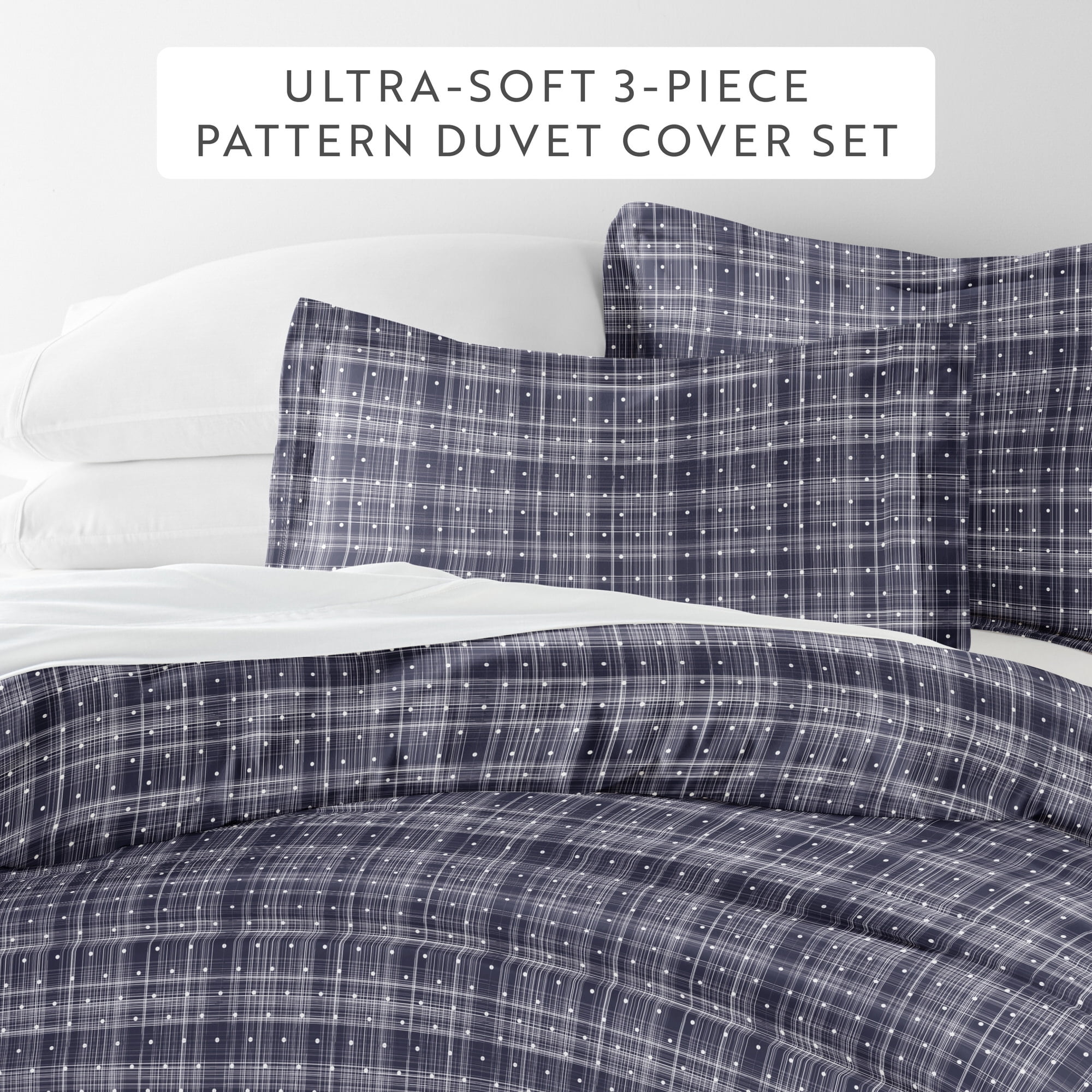 Noble Linens Navy Polka Dot Pattern Duvet Set 3-Piece Duvet Cover Set, Full/Queen