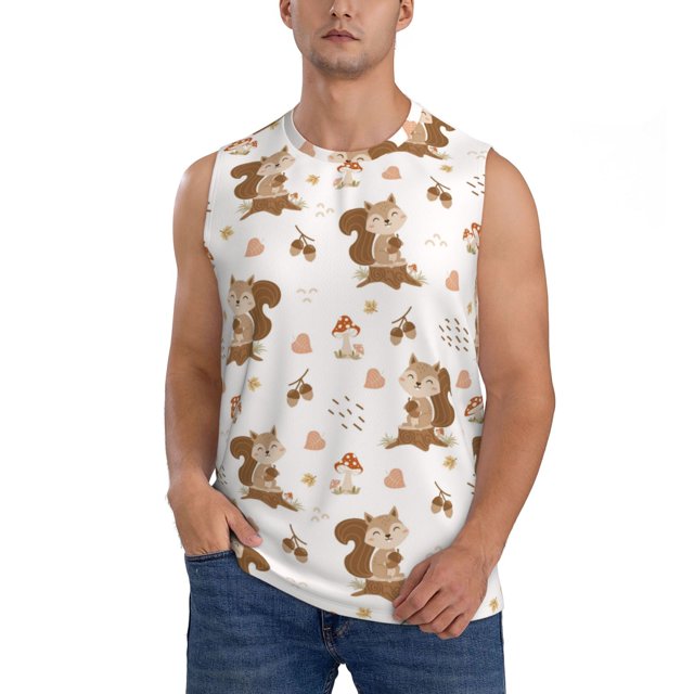 Fotbe Fall Squirrel Men's Camiseta sin Mangas Estampada para Hombres, Playera Casual para Gimnasio, Entrenamiento, Playa-3X-Large