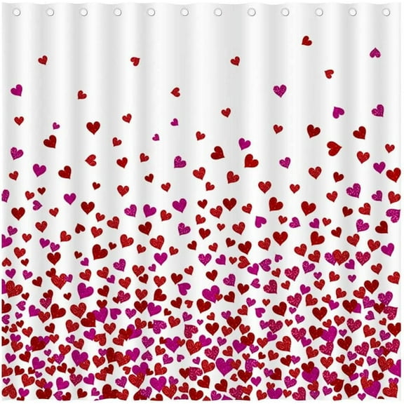 Happy Valentine''s Day Shower Curtain Falling Heart Mother''s Day Romantic Shower Curtain for Bathroom Bathtubs Decor Easy Care Washable Durable Polyester Fabric 72"x72"
