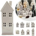 thumbnail image 4 of Floral Ceramic Christmas Village House Tealight Holder, LED Lighted Meadow House Candle Decor for Holiday Table Centerpiece, White Winter Miniature Home, 4 of 8