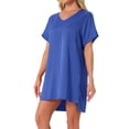 thumbnail image 4 of INSPIRE CHIC Women's Nightgown V Neck Soft Short Sleeve Loungwear Thigh Length Sleepdress M Blue, 4 of 6