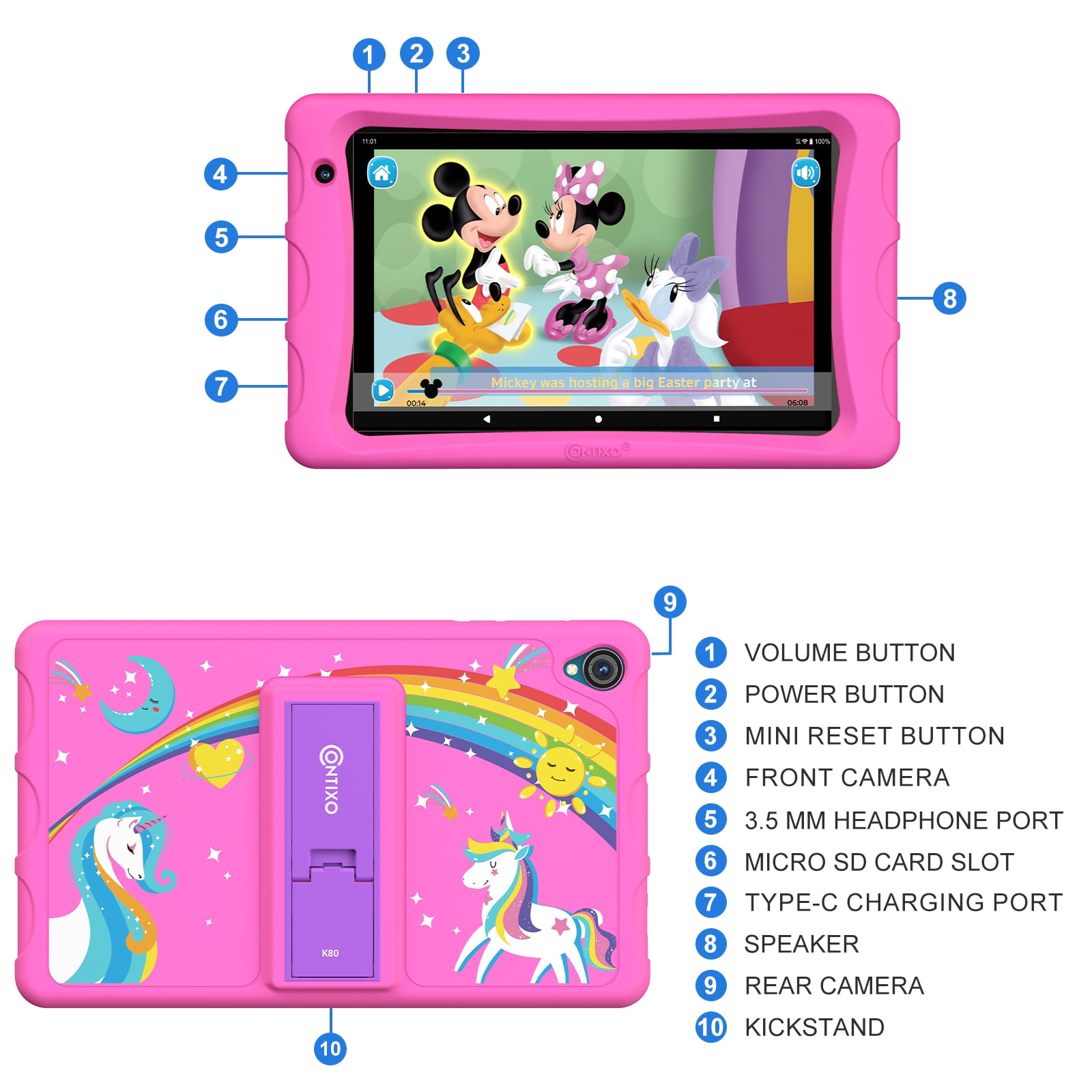 Contixo K80A Kids Tablets, Education Tablets for Kids with Kid-Proof Tablet Case, 8”, Pink