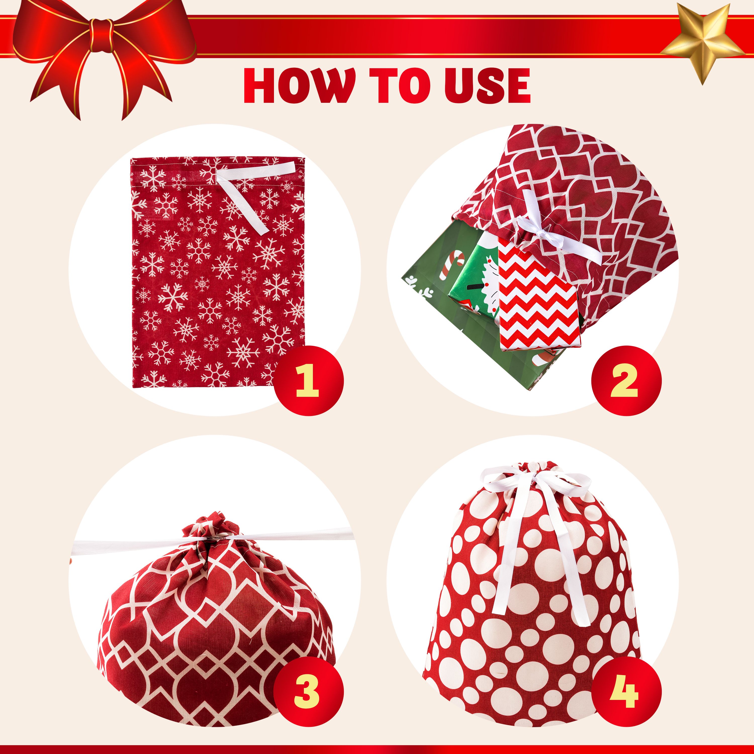 Joyfy Christmas Drawstring Gift Bags, 6-Piece Set photo 5