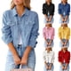 thumbnail image 2 of Modern Cropped Trucker Jacket For Women Denims Lightweight Long Sleeve Lapel Collar Button Down Trucker Coat with Pocket Yellow XXL, 2 of 4