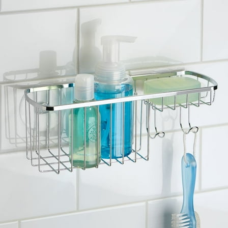 iDesign Gia 2 Shelf Polished Stainless Steel Bathroom Suction Combo Organizer Basket - 11" x 4.25" x 4"