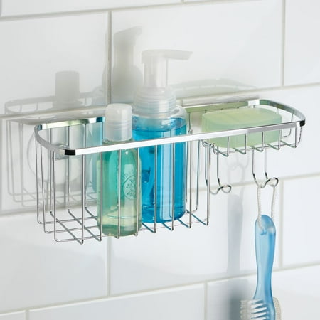 InterDesign Suction Bathroom Shower Caddy Combo Organizer Basket, Polished Stainless Steel