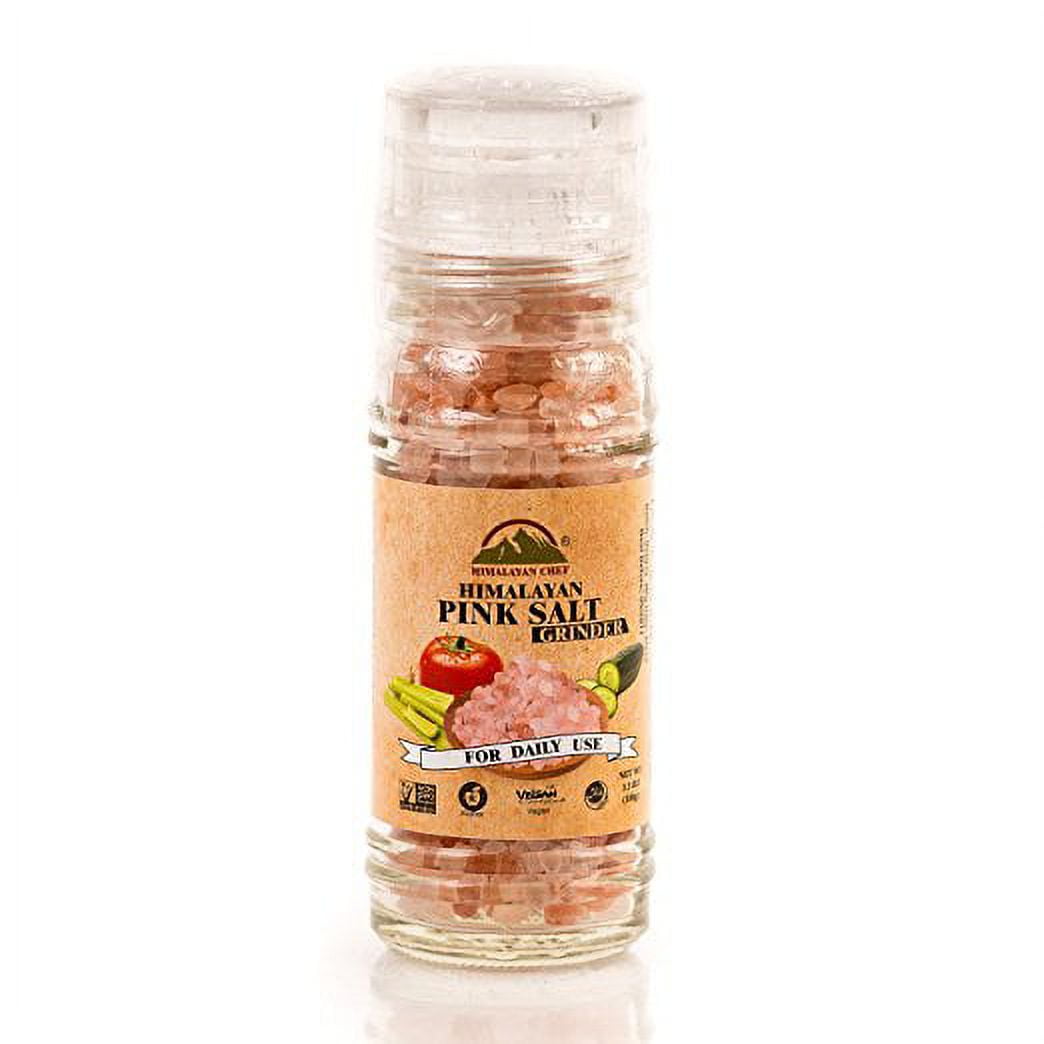 Himalayan Chef Pink Salt Refillable Grinder, 3.53-Ounce,Pure Salt in the World free of Bleaches or Chemical Additives , Delicious Tasting,Pure Gourmet Crystals