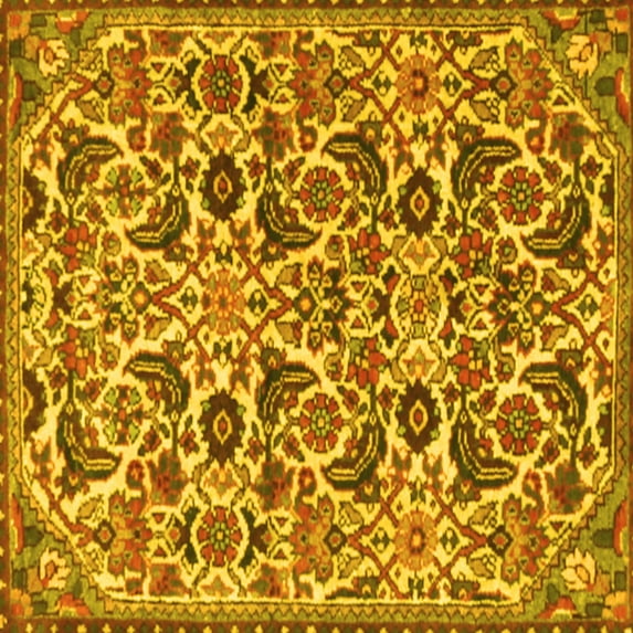 Ahgly Company Machine Washable Indoor Square Persian Yellow Traditional Area Rugs, 3' Square