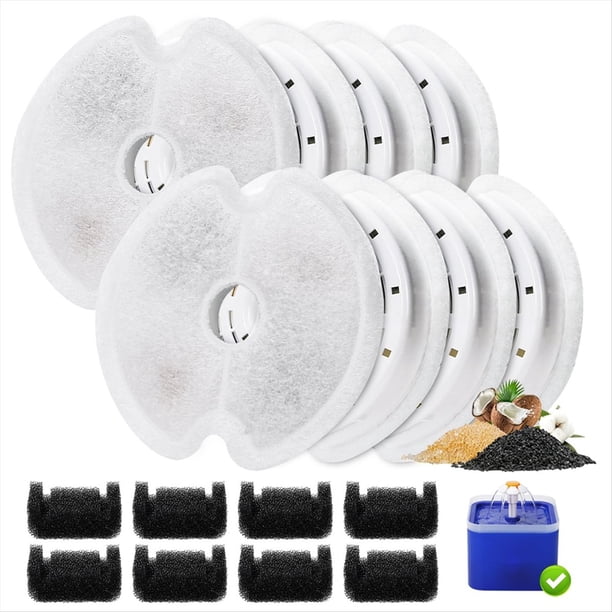 8 Filtros de Fuente de Agua para Gatos para Fuente de Ultra Silenciosa de 67 Oz/2 L con Esponjas de Prefiltro para Fuente de Agua para Mascotas