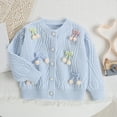 thumbnail image 2 of YIWULA Boys Girls Cotton Graphic Knitted Cardigan Long Sleeve Button Front Sweater Toddler Kids Cute Outdoor Sweaters(3-4 Years,Blue), 2 of 5