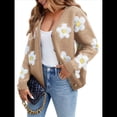 thumbnail image 3 of Cárdigan con Estampado Floral para Mujer, Larga, Abertura Frontal, Botones, Cuello en V, Tejido de Punto. Camello L, 3 of 8