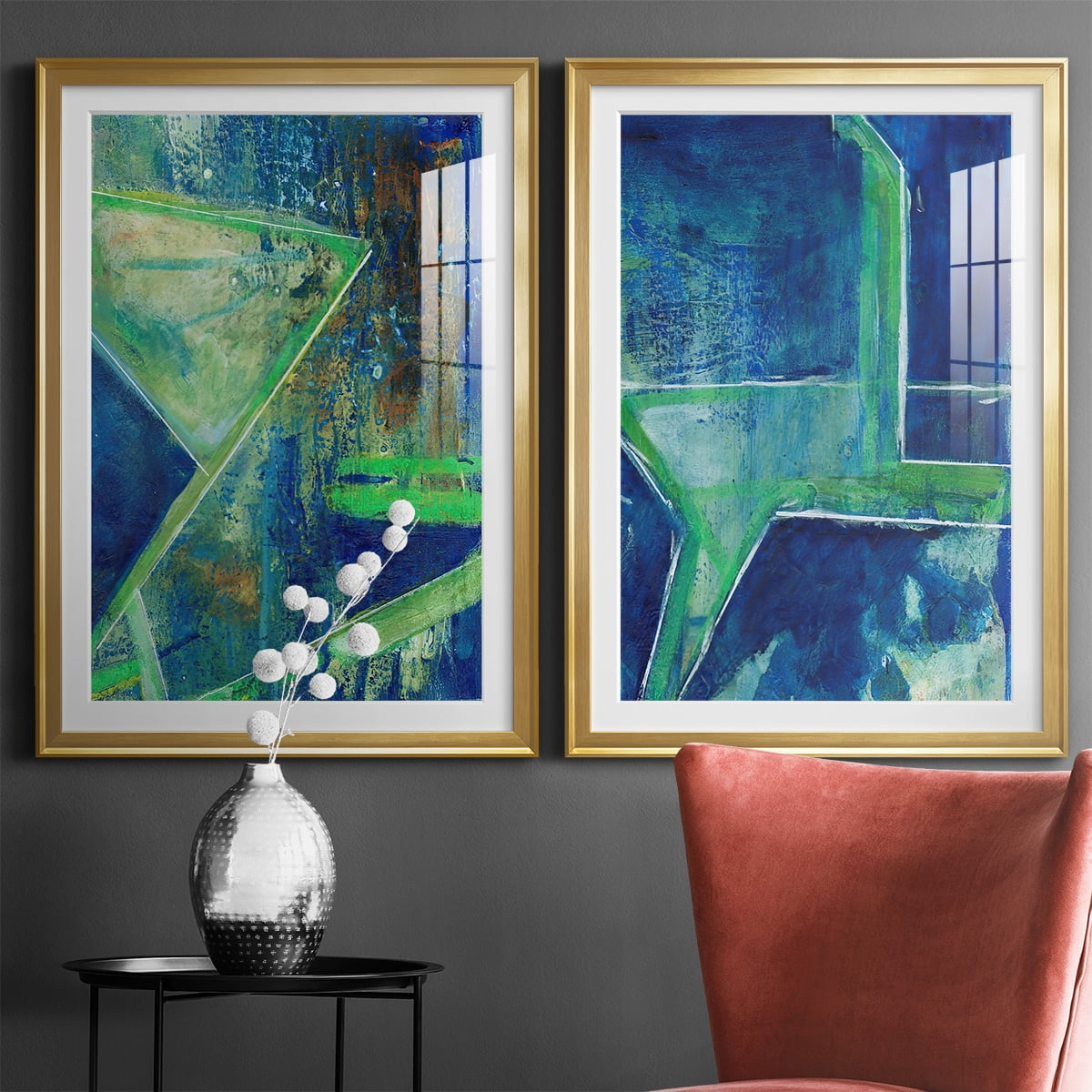 Wexford Home Geometric in Cool VII Premium Framed Print, 22.5" x 30.5" - Ready to Hang, Gold (Set of 2)
