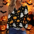 thumbnail image 5 of Halloween Tops for Women Long Sleeve Pumpkin Print T Shirts Halloween Tunic Tops Loose Fit V Neck Party Blouse Costume, 5 of 5