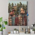 thumbnail image 4 of Colorful Buildings & Tall Trees Canvas Print Wall Art, Living Room Bedroom Cafe Apartment Decor, 4 of 8