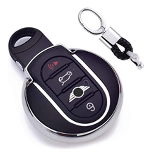 1 funda de lujo para llavero de control remoto inteligente de TPU suave con 4 botones para BMW Mini Cooper, con llavero