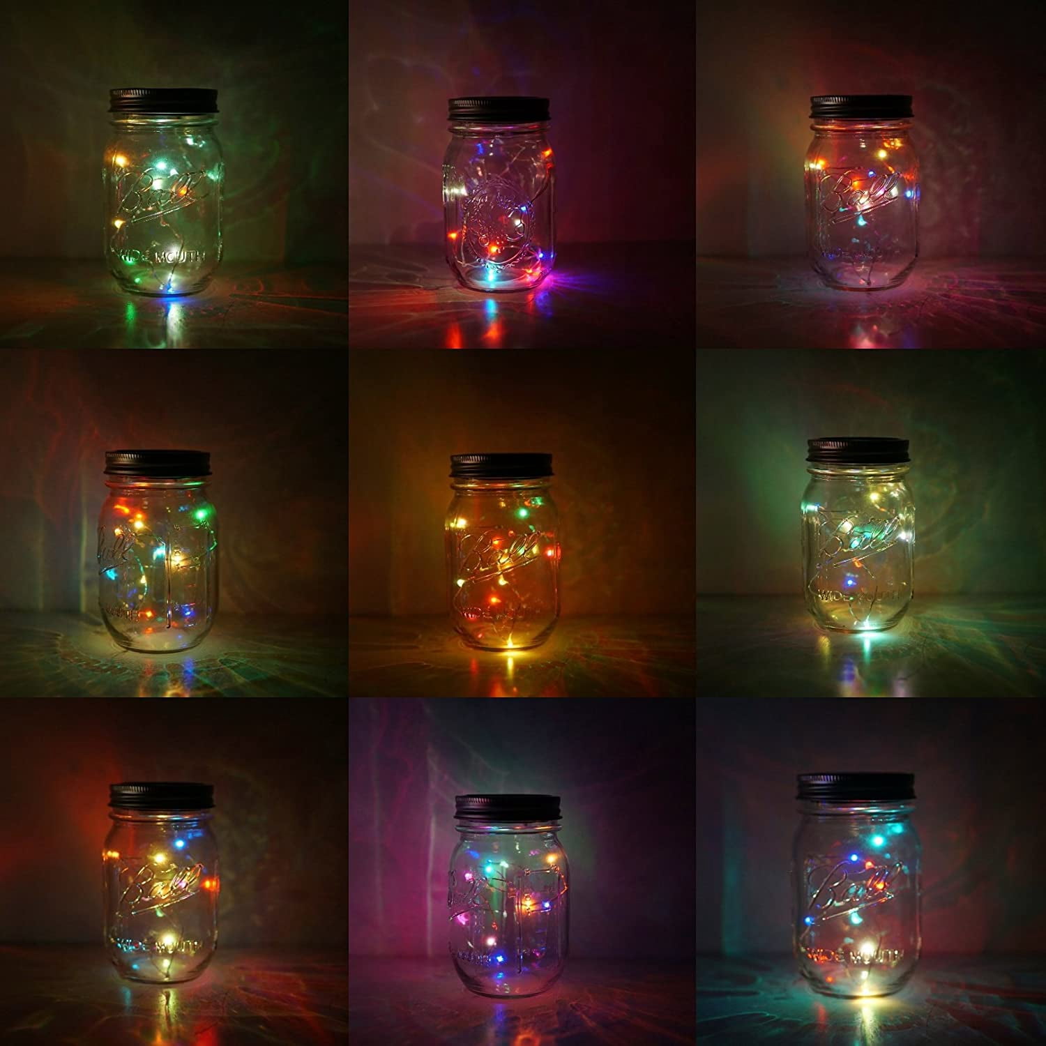 Hinzonek Hanging Solar Mason Jar Lights, 6 Pack 20 Led String Hanging Mason Jar Lanterns for Outdoor Decor Lamps for Outside Patio Garden Yard Fence Wedding Table, Multicolor (No Jars)