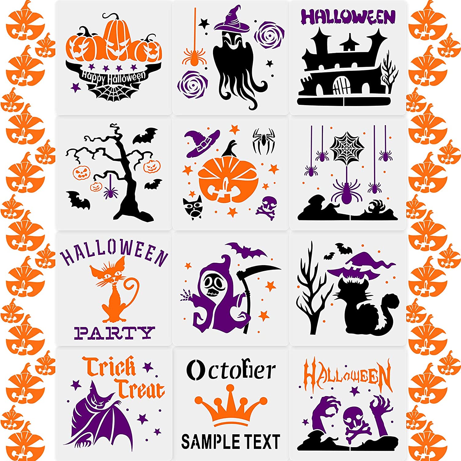 12 Pieces Halloween Painting Stencil Reusable Painting DIY Template Skull Spider Ghost Stencils for Painting on Wood Halloween Stencils for Craft Art Drawing 12 Pieces Halloween Painting Stencil Reusable Painting DIY Template Skull Spider Ghost Stencils for Painting on Wood Halloween Stencils for Craft Art Drawing