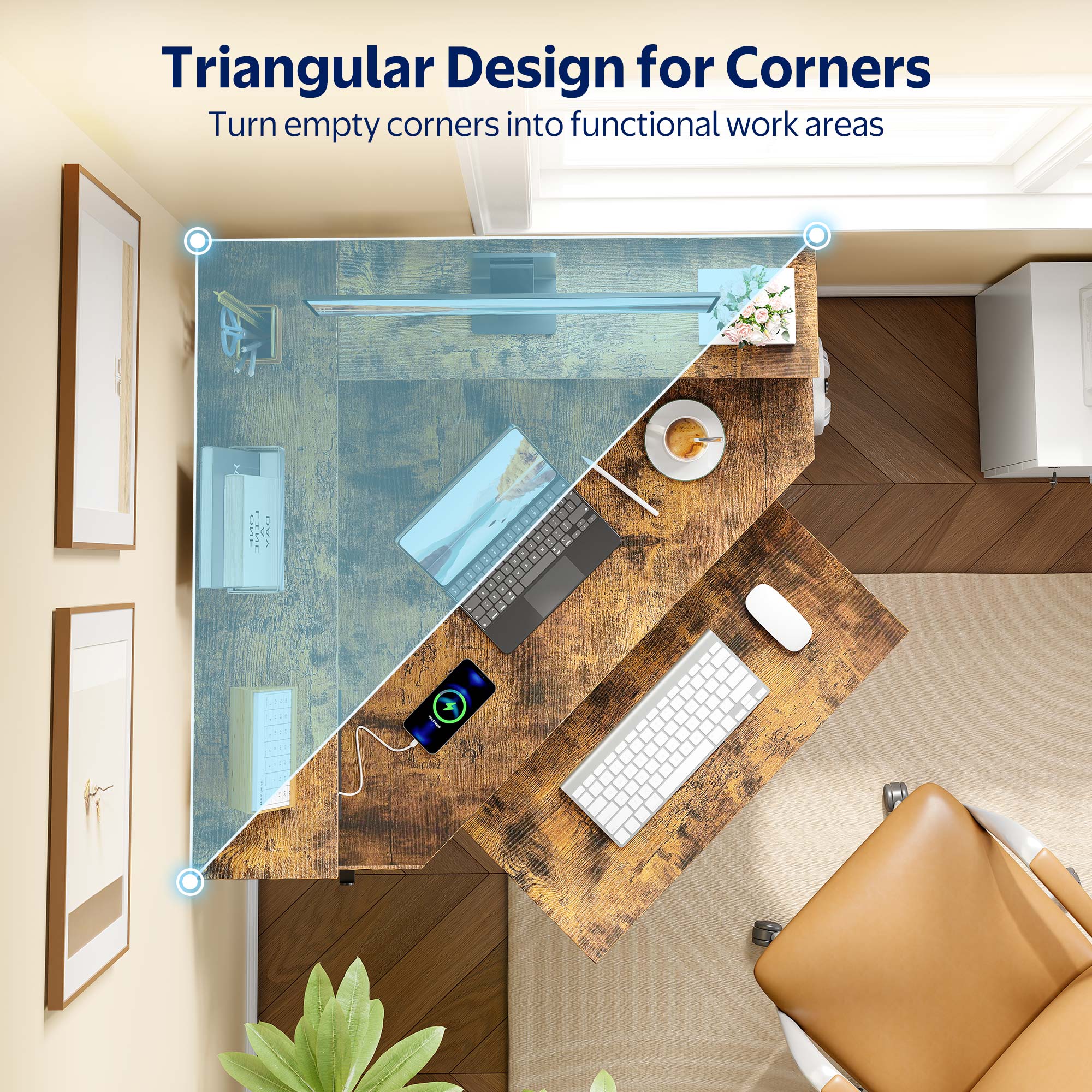 Greenstell Corner Office Gaming Desk 44.5 Inches L-Shaped Computer Desk with Charging Hub & Ergonomic Stand for Small Spaces,Rustic Brown