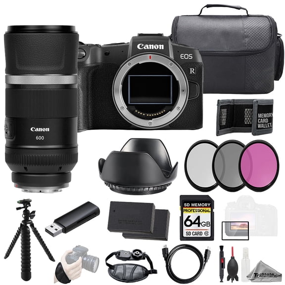 Canon EOS RP Camera   RF 600mm f/11 IS STM Lens  64GB   Ext Bat  3 PC Filter- Kit (International Version)