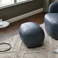 thumbnail image 5 of 23" Wide Faux Leather Upholstered Ottoman, Mid-Century Modern Living Room Footrest with Soft Padded Seat, Footstool for Bedroom, Entryway or Living Room, Navy, 5 of 12