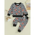 thumbnail image 2 of Liacowi 2Pcs Toddler Boy Fall Outfits 6M 12M 18M 24M 3T Infant Baby Boy Clothes Set Long Sleeve Football Print Sweatshirt Tops + Elastic Waist Pants Set 0-3 Years, 2 of 9