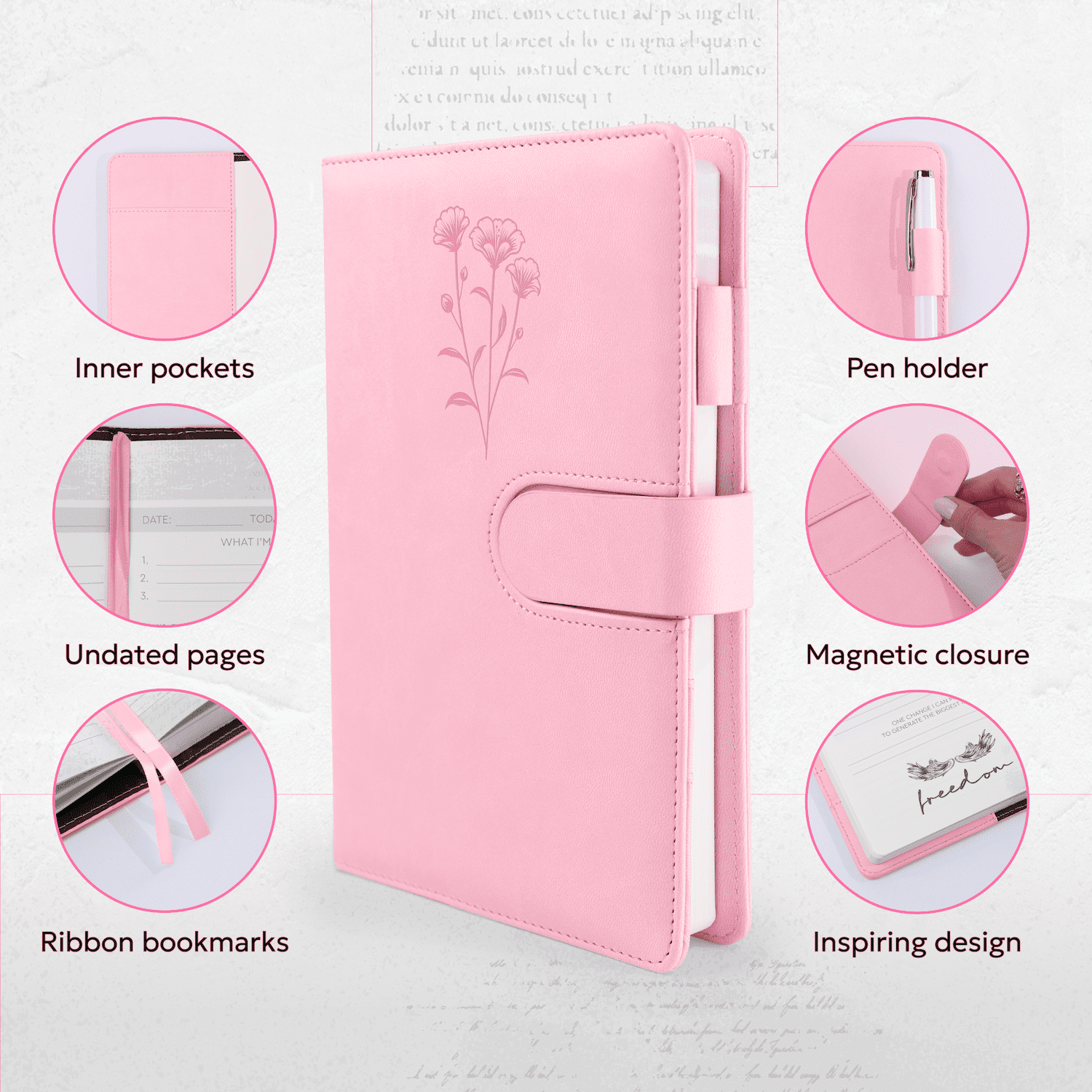 Prazoli Prayer Journal for Women - Daily Devotional Journaling Book for Woman , Religious Baptism & Christian Gifts & Bible Study Supplies for Church Note Taking , Devotional Notebook | Pink Flower
