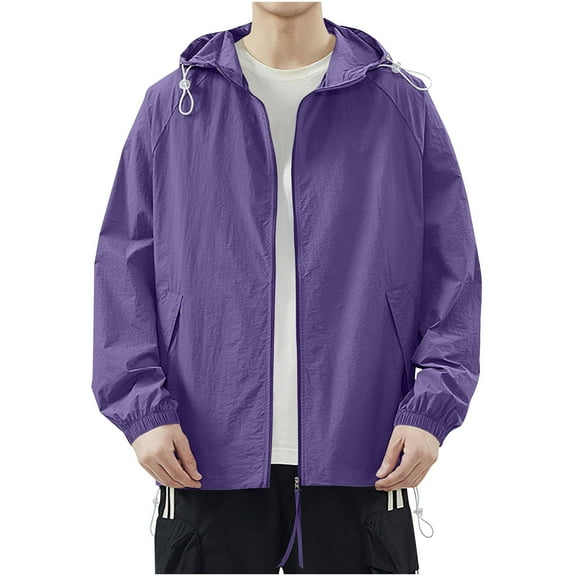 Iugvhana Lightweight Jacket for Men Zipper Hooded Coat Sun Protection Clothing Thin Breathable Casual Sports Jackets Purple M