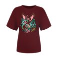 thumbnail image 3 of UPPADA Femmes Joyeuses Easter T-Shirt Bunny Rabbit T-Shirt Graphique à Manches Courtes T-Shirts Imprimés de Lettres Amusantes à Manches Courtes Tunique à Col Rond Hauts Vin,P, 3 of 5