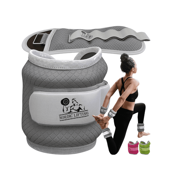 Nordic Lifting Adjustable Ankle/Wrist Weights (1 Pair) for Women, Men & Kids - Grey, 3lbs